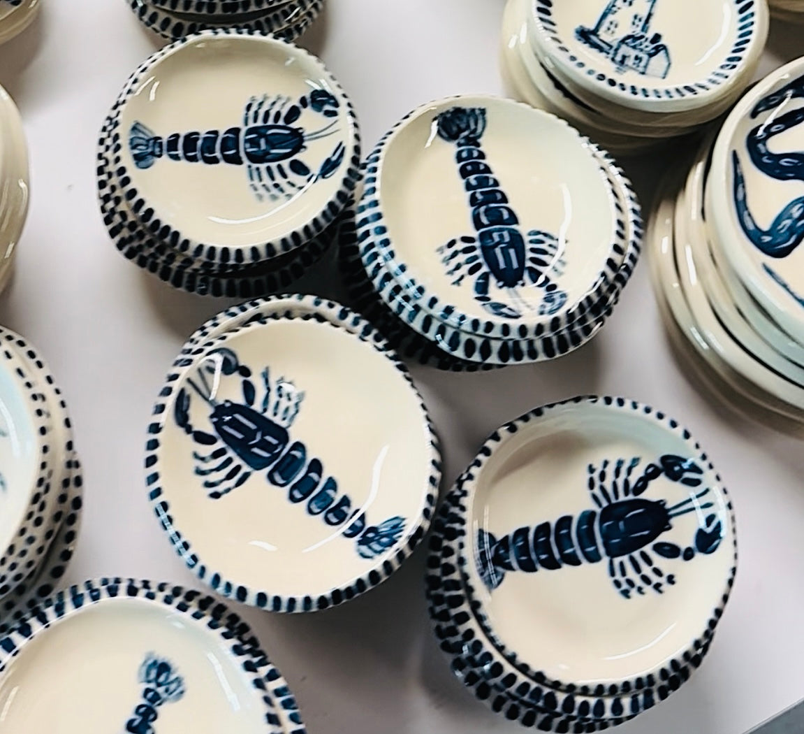 Blue Lobster with striped rim 3.5"