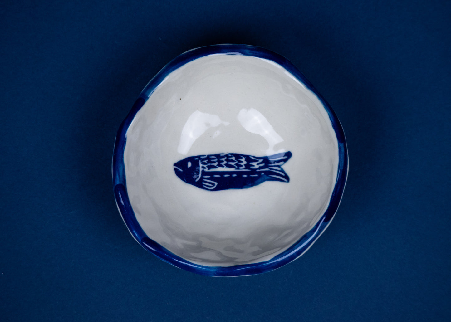 Fish with Solid Blue Rim Small Bowl