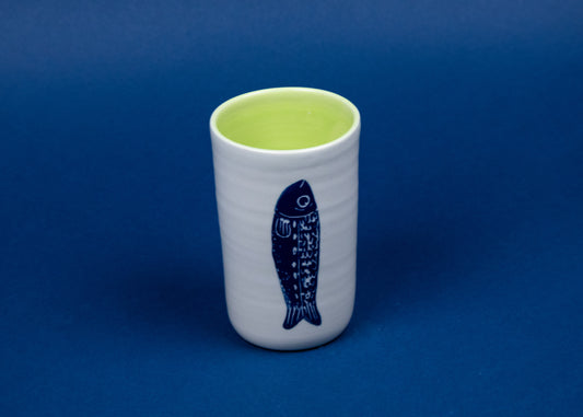Ceramic Cup - Chartreuse Vertical Fish