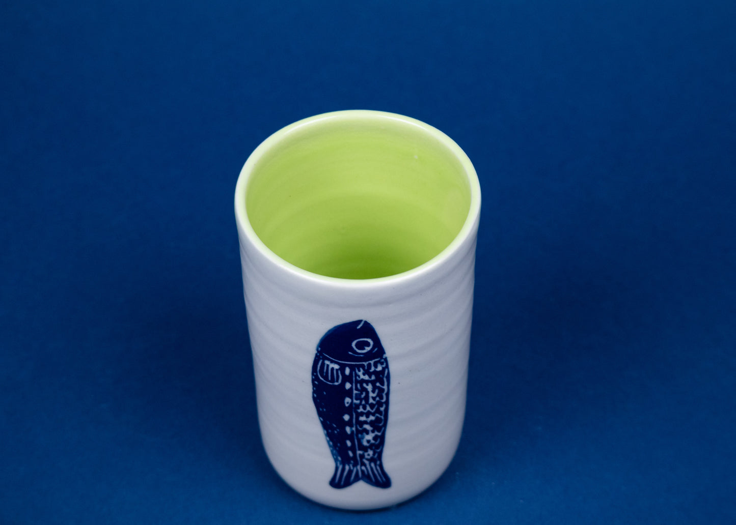 Ceramic Cup - Chartreuse Vertical Fish