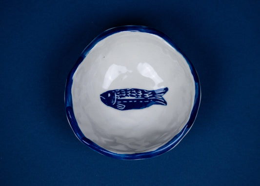 Fish with Solid Blue Rim Small Bowl