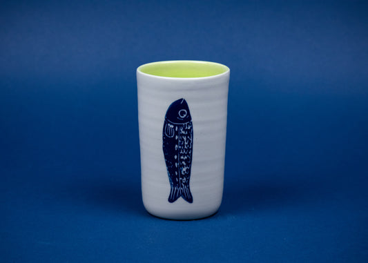 Ceramic Cup - Chartreuse Vertical Fish
